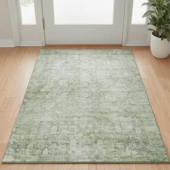 Artichoke Green And Beige Oriental Washable Area Rug With UV Protection Photo 2