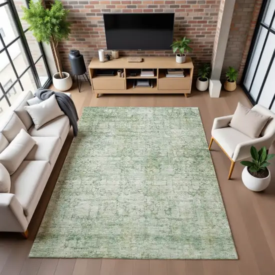 Artichoke Green And Beige Oriental Washable Area Rug With UV Protection Photo 5