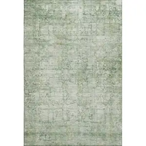 Photo of Artichoke Green And Beige Oriental Washable Area Rug With UV Protection