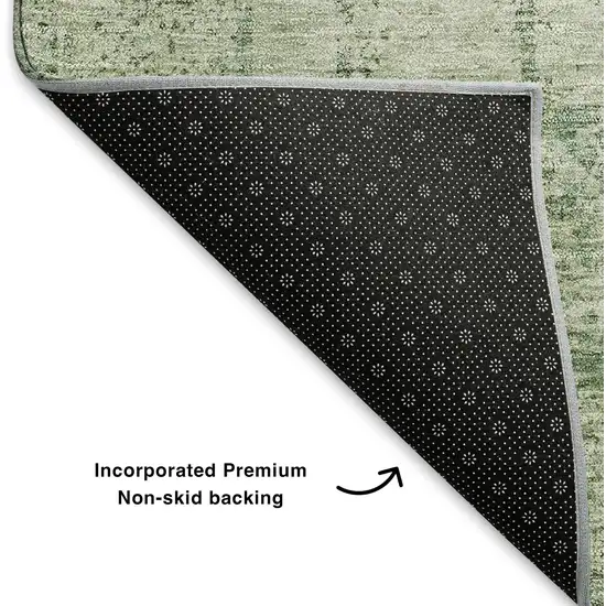 Artichoke Green And Beige Oriental Washable Area Rug With UV Protection Photo 6