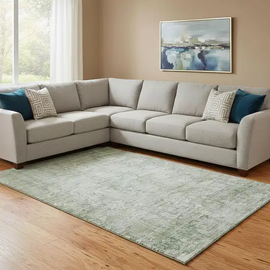 Artichoke Green And Beige Oriental Washable Area Rug With UV Protection Photo 2