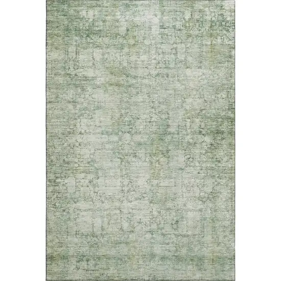 Artichoke Green And Beige Oriental Washable Area Rug With UV Protection Photo 1