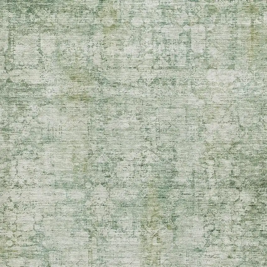 Artichoke Green And Beige Oriental Washable Area Rug With UV Protection Photo 2