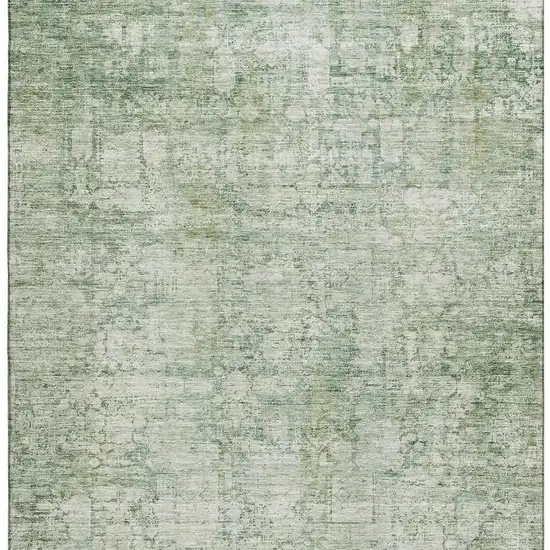 Artichoke Green And Beige Oriental Washable Area Rug With UV Protection Photo 3