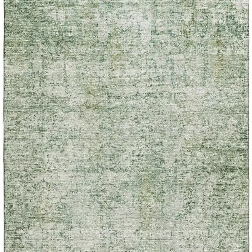 Artichoke Green And Beige Oriental Washable Area Rug With UV Protection Photo 3