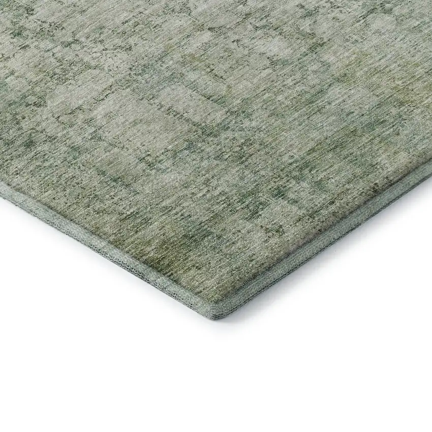 Artichoke Green And Beige Oriental Washable Area Rug With UV Protection Photo 7