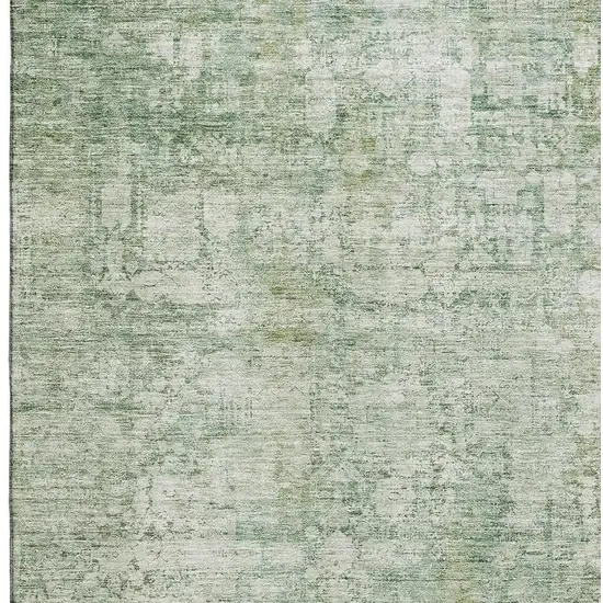 Artichoke Green And Beige Oriental Washable Area Rug With UV Protection Photo 2