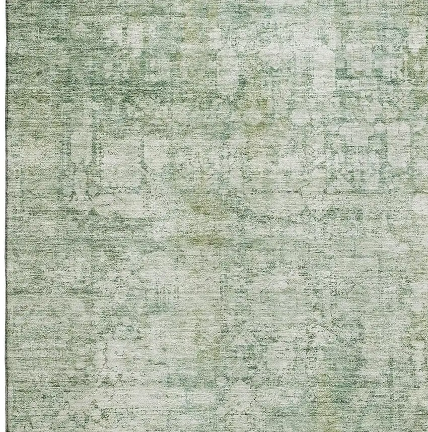 Artichoke Green And Beige Oriental Washable Area Rug With UV Protection Photo 2