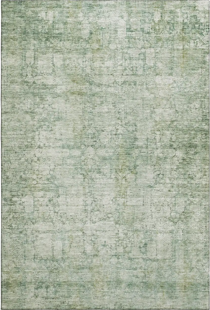 Artichoke Green And Beige Oriental Washable Area Rug With UV Protection Photo 1