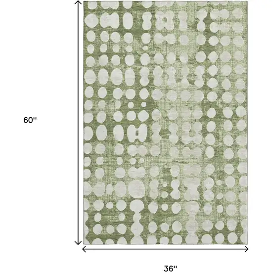 Artichoke Green And Beige Polka Dot Washable Area Rug With UV Protection Photo 3