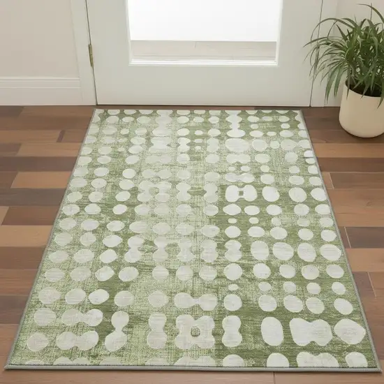 Artichoke Green And Beige Polka Dot Washable Area Rug With UV Protection Photo 2