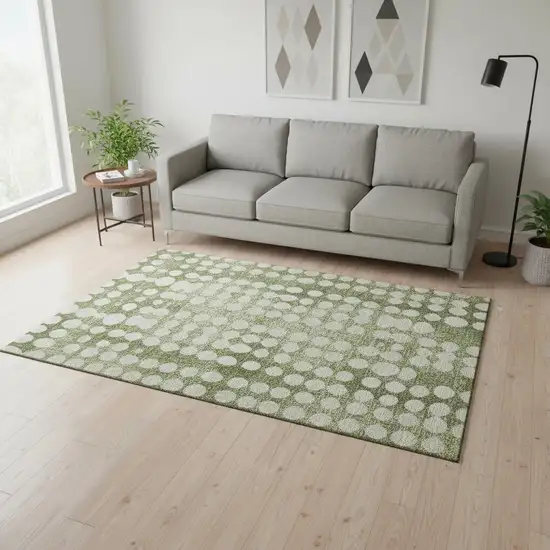 Artichoke Green And Beige Polka Dot Washable Area Rug With UV Protection Photo 2