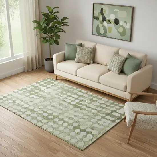 Artichoke Green And Beige Polka Dot Washable Area Rug With UV Protection Photo 1