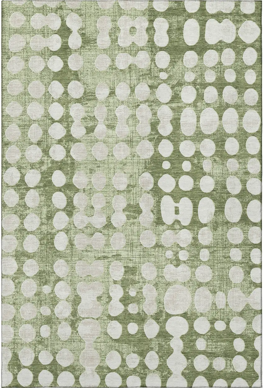 Artichoke Green And Beige Polka Dot Washable Area Rug With UV Protection Photo 4