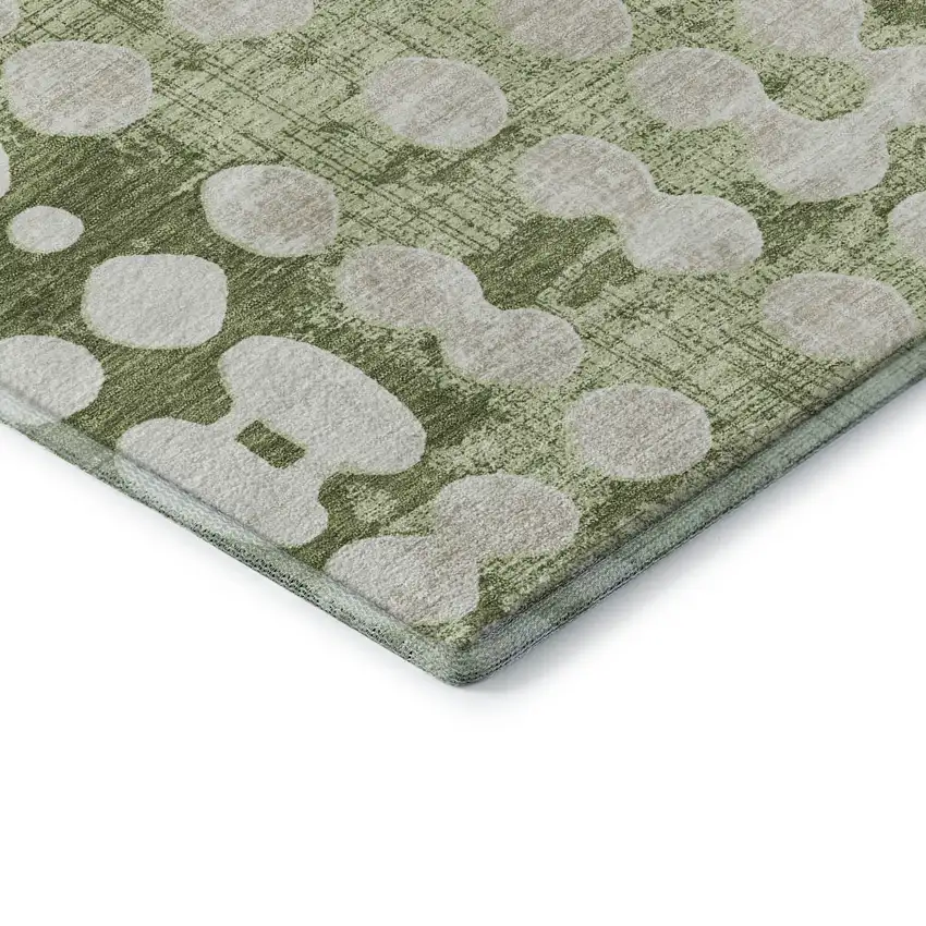 Artichoke Green And Beige Polka Dot Washable Area Rug With UV Protection Photo 8
