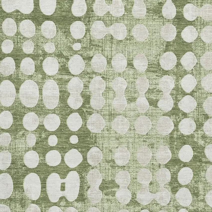 Artichoke Green And Beige Polka Dot Washable Area Rug With UV Protection Photo 3