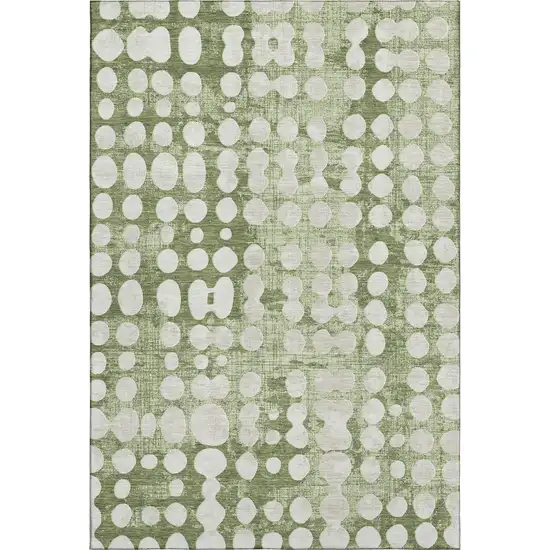 Artichoke Green And Beige Polka Dot Washable Area Rug With UV Protection Photo 1
