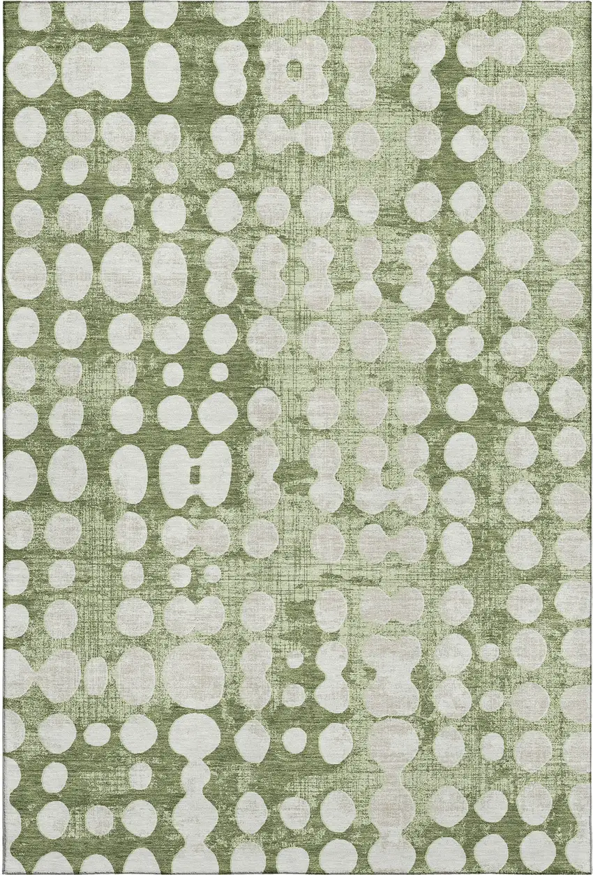Artichoke Green And Beige Polka Dot Washable Area Rug With UV Protection Photo 1