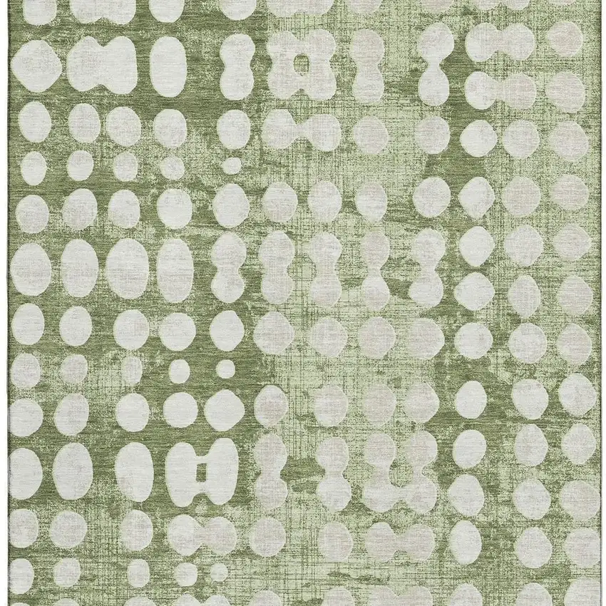 Artichoke Green And Beige Polka Dot Washable Area Rug With UV Protection Photo 4