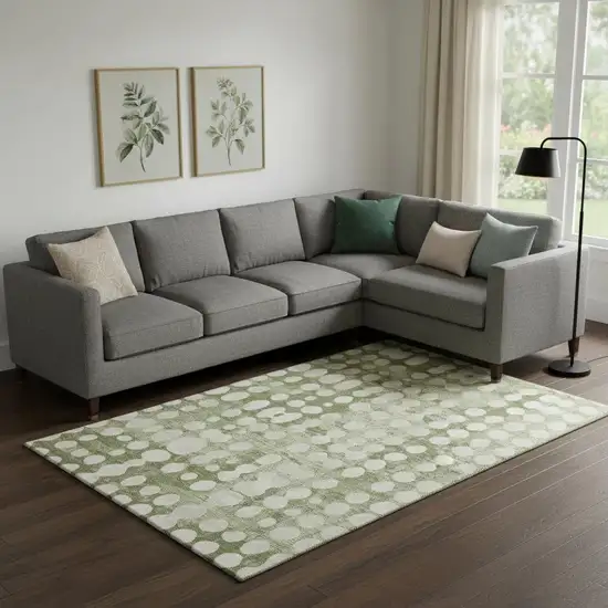 Artichoke Green And Beige Polka Dot Washable Area Rug With UV Protection Photo 1