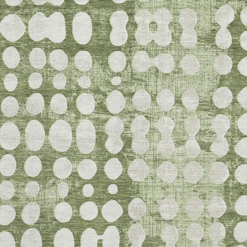 Artichoke Green And Beige Polka Dot Washable Area Rug With UV Protection Photo 3