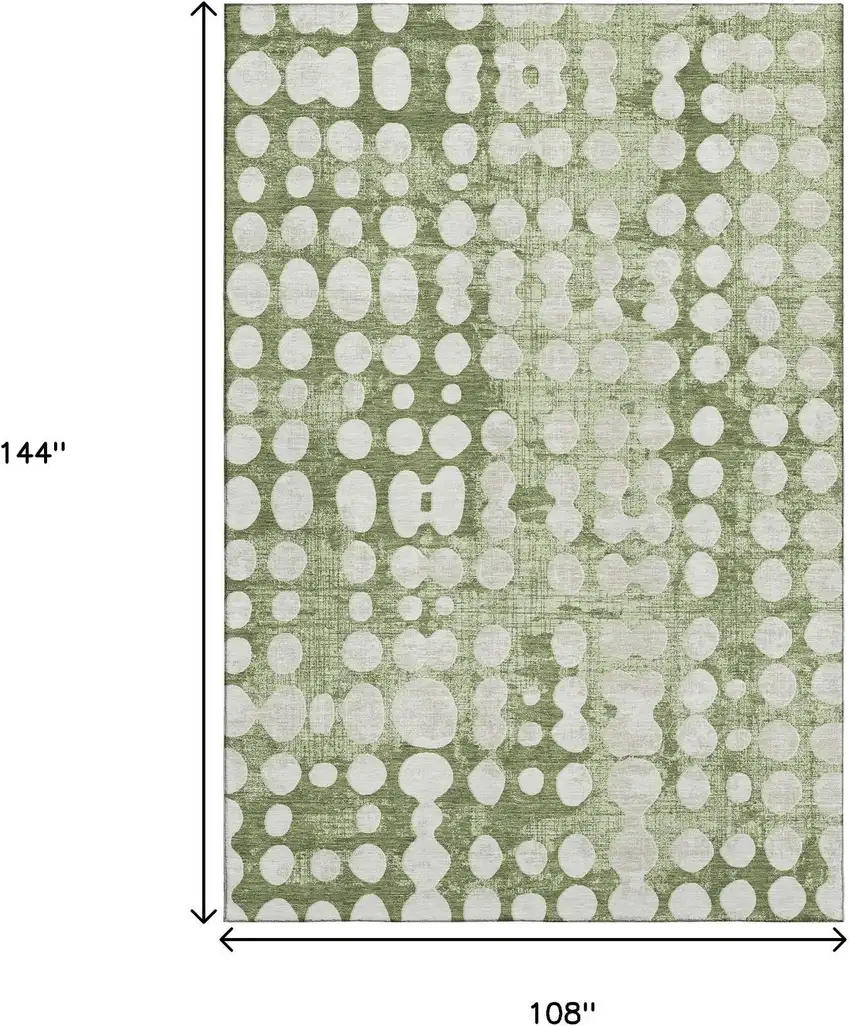 Artichoke Green And Beige Polka Dot Washable Area Rug With UV Protection Photo 9