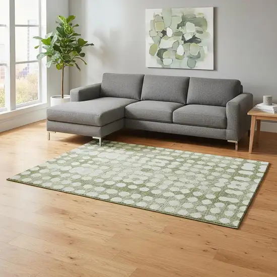 Artichoke Green And Beige Polka Dot Washable Area Rug With UV Protection Photo 2