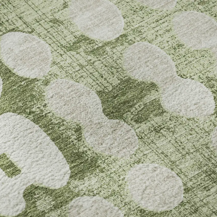 Artichoke Green And Beige Polka Dot Washable Area Rug With UV Protection Photo 9