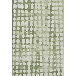 Photo of Artichoke Green And Beige Polka Dot Washable Area Rug With UV Protection