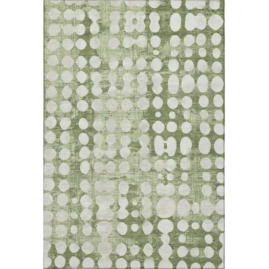 Artichoke Green And Beige Polka Dot Washable Area Rug With UV Protection Photo 3