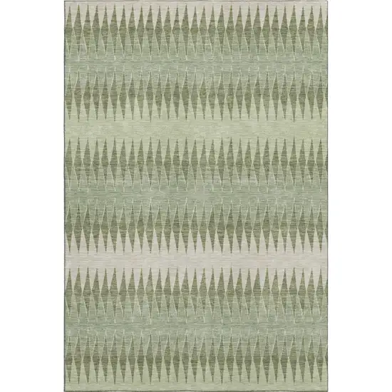 Artichoke Green And Beige Striped Washable Area Rug With UV Protection Photo 1
