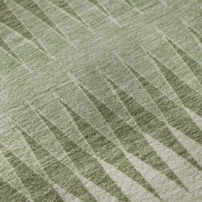 Artichoke Green And Beige Striped Washable Area Rug With UV Protection Photo 9