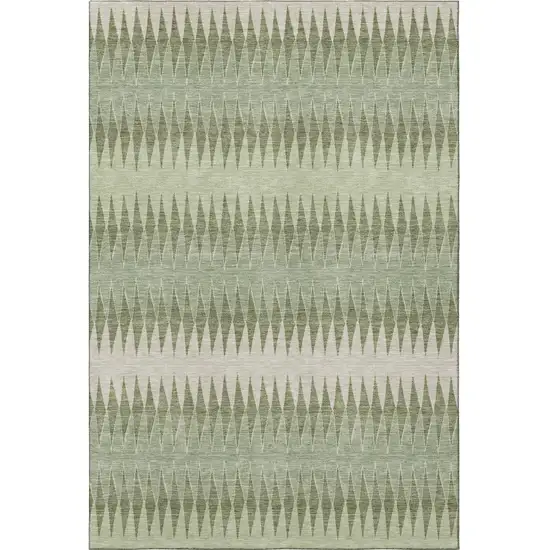 Artichoke Green And Beige Striped Washable Area Rug With UV Protection Photo 3