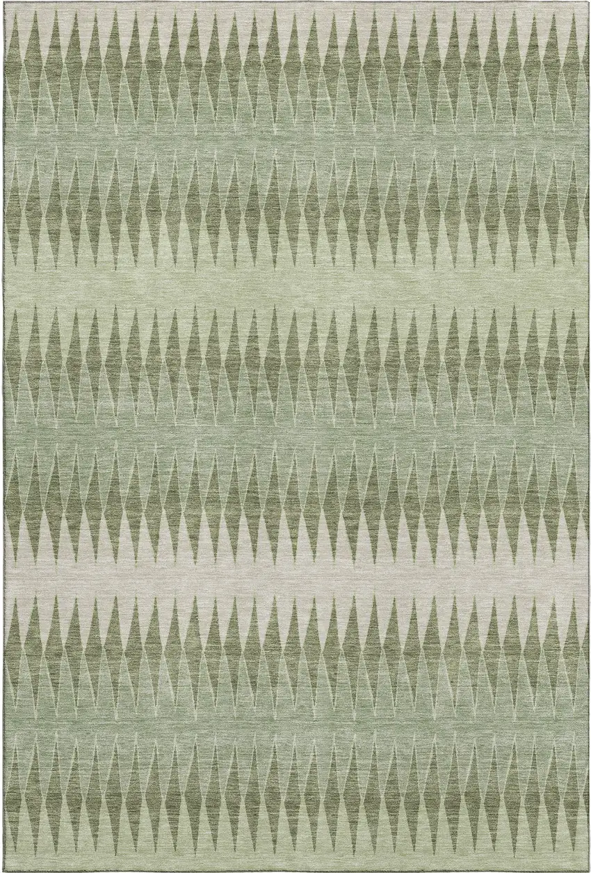 Artichoke Green And Beige Striped Washable Area Rug With UV Protection Photo 1