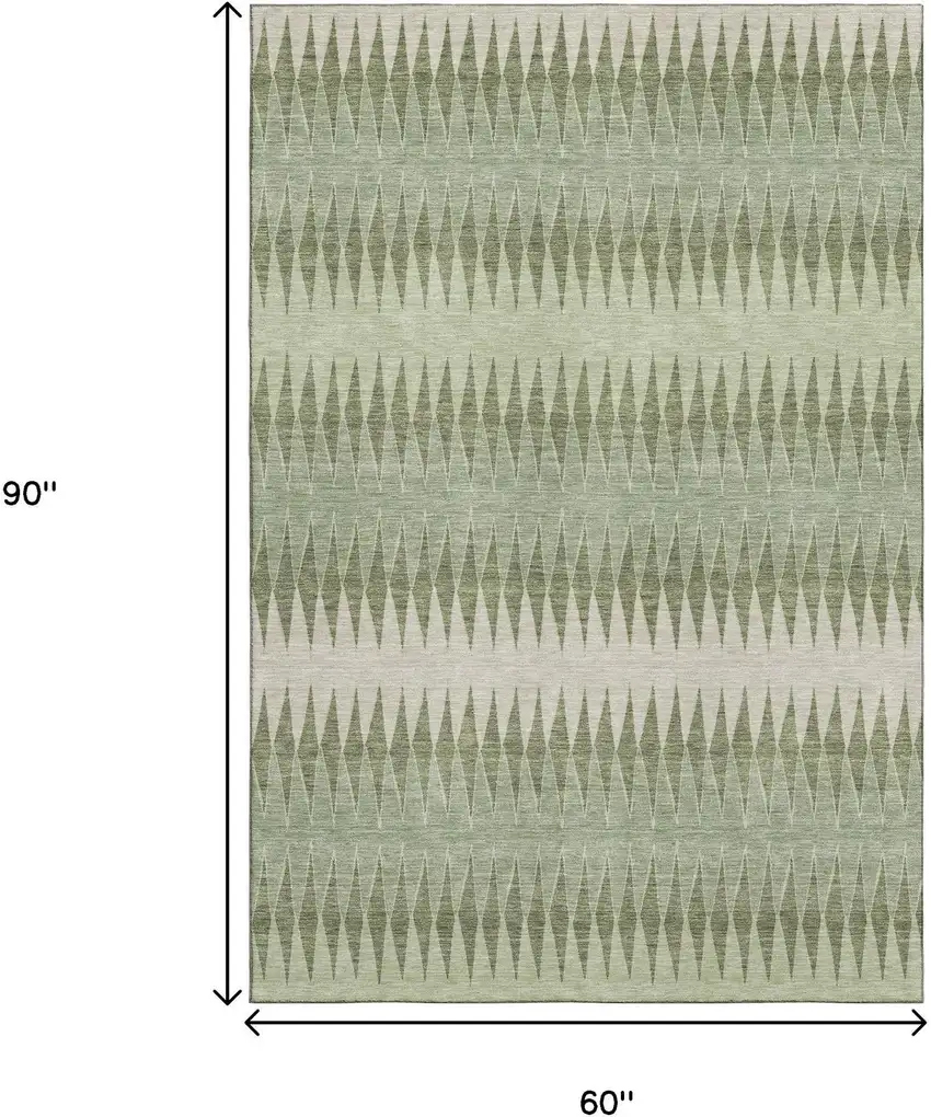 Artichoke Green And Beige Striped Washable Area Rug With UV Protection Photo 9