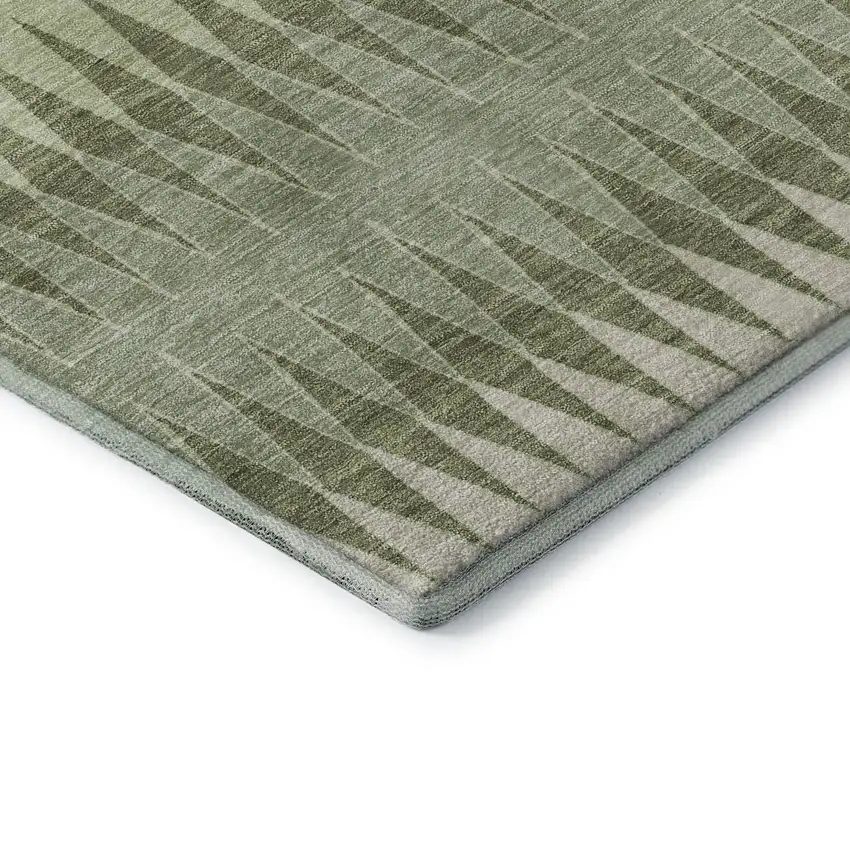 Artichoke Green And Beige Striped Washable Area Rug With UV Protection Photo 8