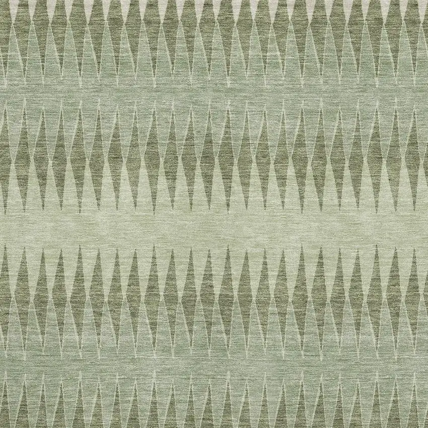 Artichoke Green And Beige Striped Washable Area Rug With UV Protection Photo 3