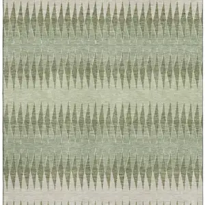 Photo of Artichoke Green And Beige Striped Washable Area Rug With UV Protection