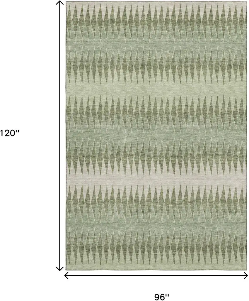 Artichoke Green And Beige Striped Washable Area Rug With UV Protection Photo 8