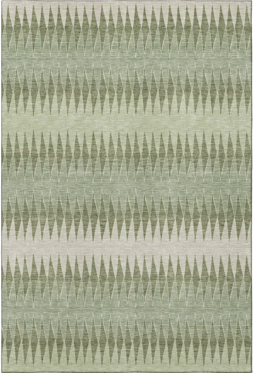 Artichoke Green And Beige Striped Washable Area Rug With UV Protection Photo 3