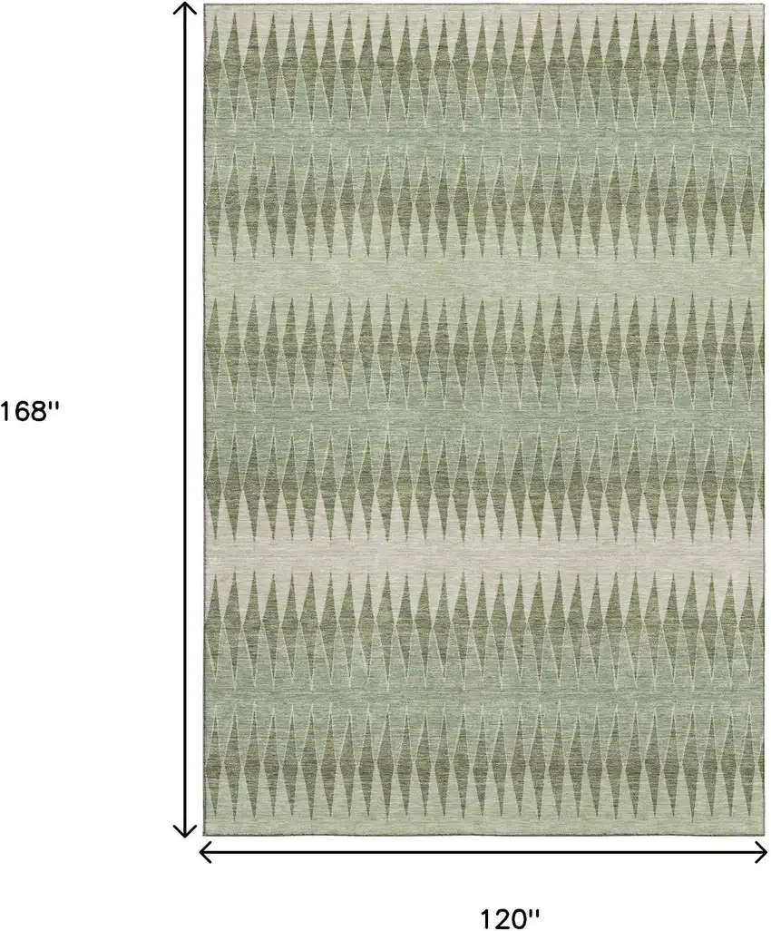 Artichoke Green And Beige Striped Washable Area Rug With UV Protection Photo 9