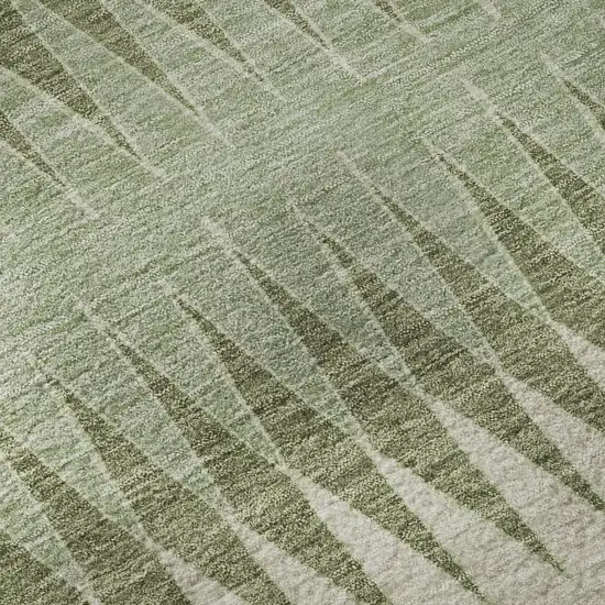 Artichoke Green And Beige Striped Washable Area Rug With UV Protection Photo 8