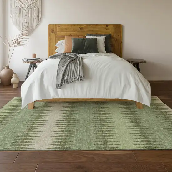 Artichoke Green And Beige Striped Washable Area Rug With UV Protection Photo 6