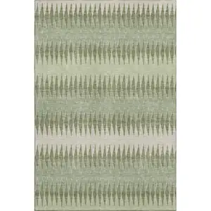 Photo of Artichoke Green And Beige Striped Washable Area Rug With UV Protection