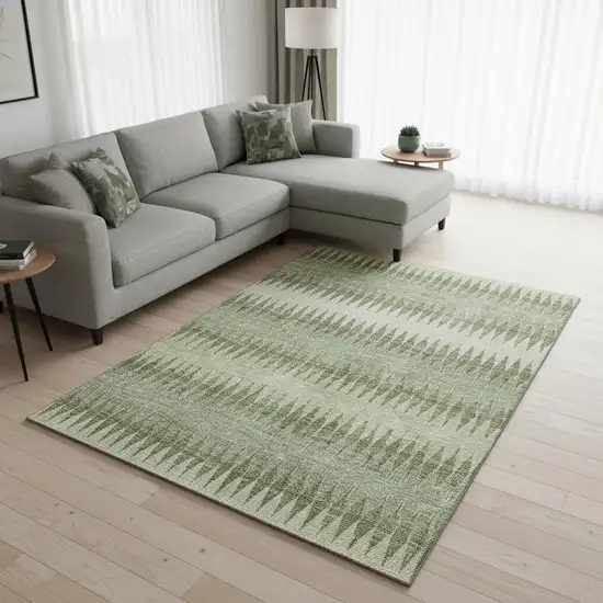 Artichoke Green And Beige Striped Washable Area Rug With UV Protection Photo 2