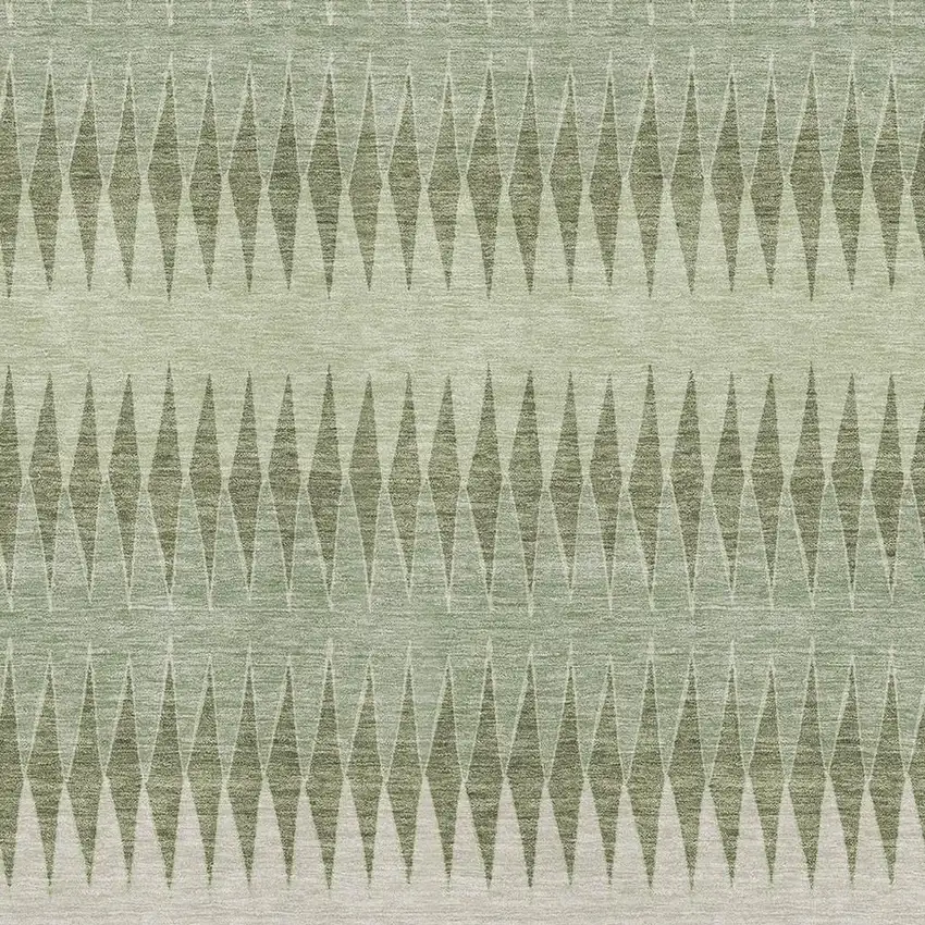 Artichoke Green And Beige Striped Washable Area Rug With UV Protection Photo 3