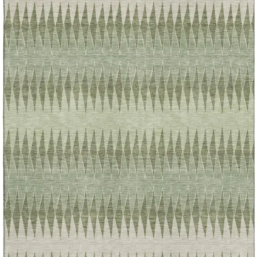Artichoke Green And Beige Striped Washable Area Rug With UV Protection Photo 4