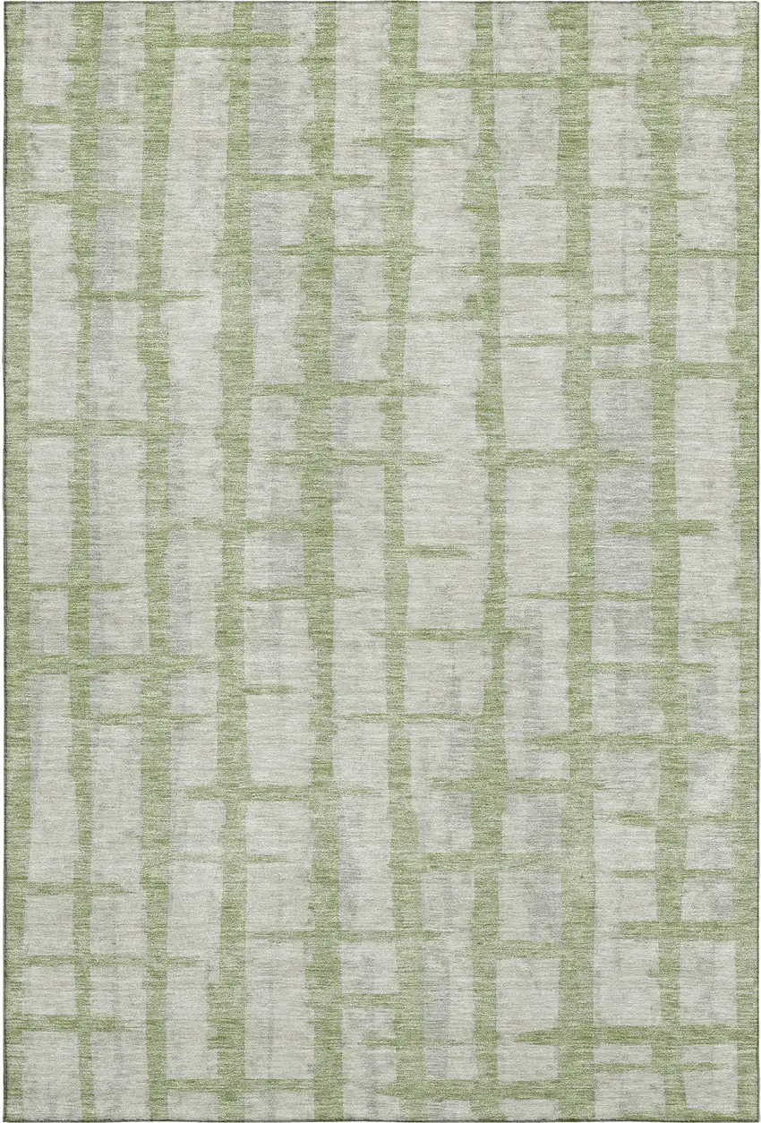 Artichoke Green And Beige Striped Washable Area Rug With UV Protection Photo 1