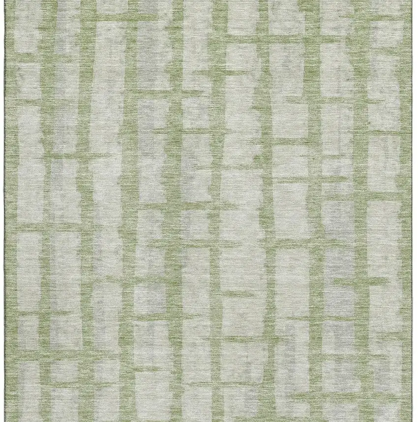 Artichoke Green And Beige Striped Washable Area Rug With UV Protection Photo 4