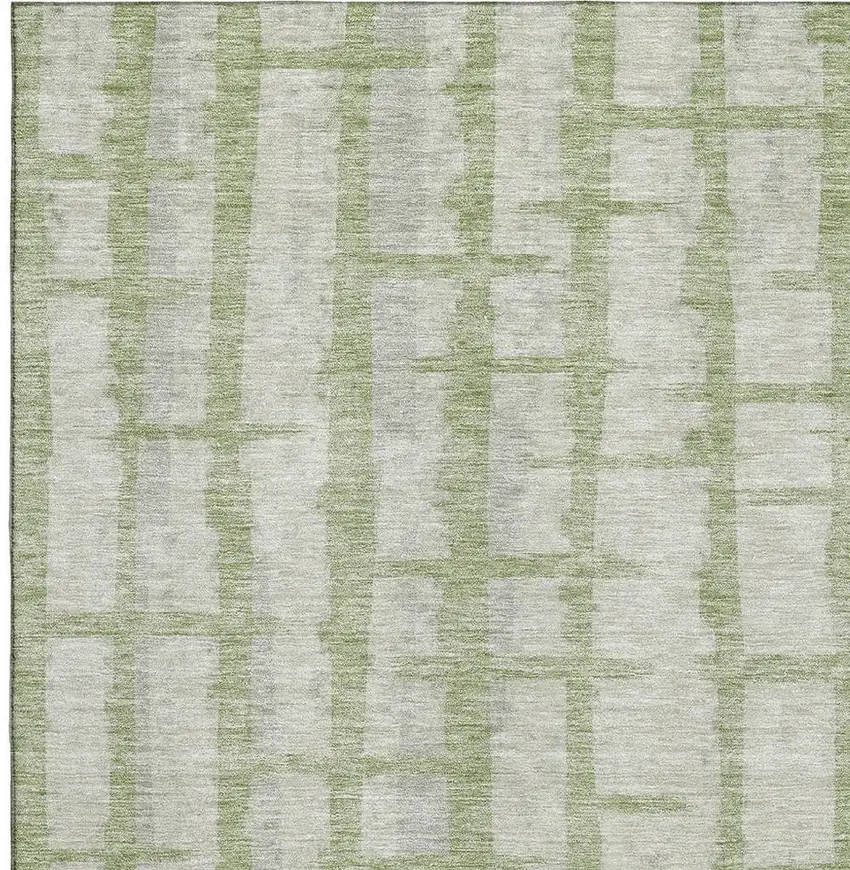 Artichoke Green And Beige Striped Washable Area Rug With UV Protection Photo 3